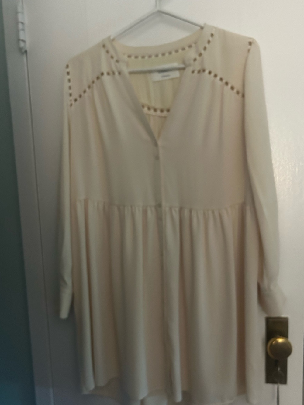 ba&sh Cream Long-Sleeve Babydoll with Eyelet Detail 
Size 2 (USA 8)